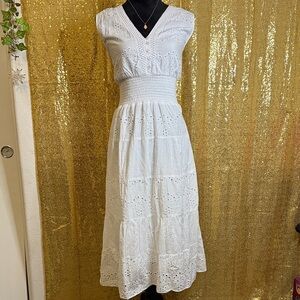 J GEE White Eyelet Midi Dress 100% cotton